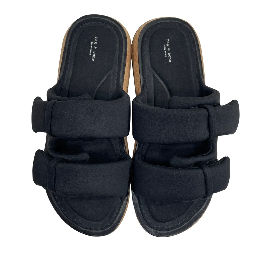 Rag & Bone Parqe Black Padded Neoprene Cork Platform Slide Sandals Size 36 Us 6 View 2